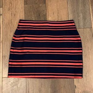 Jcrew coral & navy striped mini skirt
